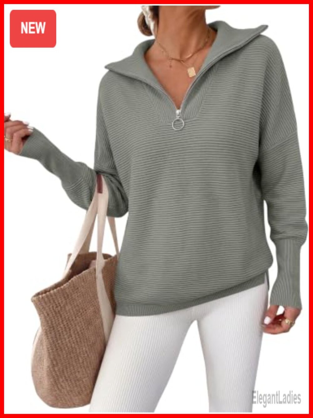 Women Oversized Quarter Zip Pullover Sweater Long Sleeve V-Neck Fall